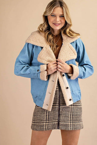 Get trendy with Cozy Denim Jacket With Faux Fur Trim - Outerwear available at ShopMucho. Grab yours for $46.50 today!