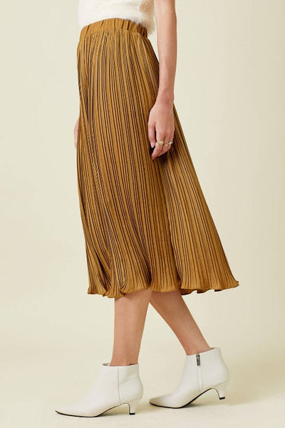 ShopMucho Gold Pleated Midi Skirt