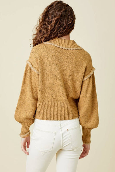 Get trendy with Camel Puff Sleeve Cardigan - Tops available at ShopMucho. Grab yours for $64 today!