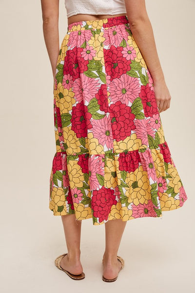 ShopMucho Flower Print Ruffle Hem Maxi Skirt