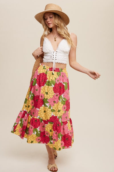Get trendy with Flower Print Ruffle Hem Maxi Skirt - Skirts available at ShopMucho. Grab yours for $52 today!