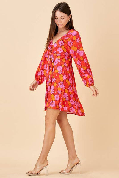 ShopMucho Red Floral Print Mini Dress