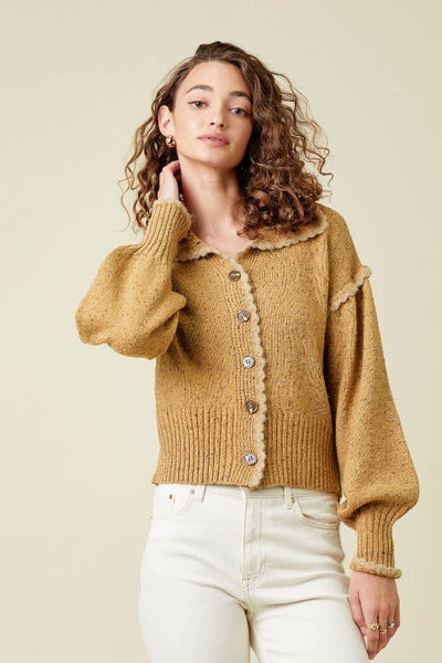 Get trendy with Camel Puff Sleeve Cardigan - Tops available at ShopMucho. Grab yours for $48 today!