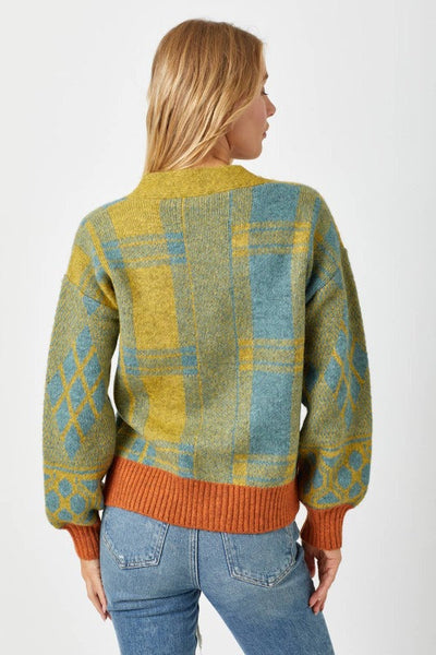 ShopMucho Mixed Plaid Cardigan Sweater 