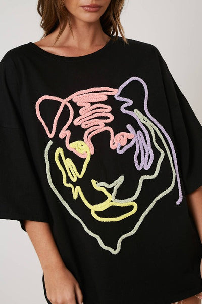 Get trendy with Embroidered Tiger Tee - Tops available at ShopMucho. Grab yours for $76 today!