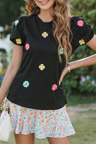 Get trendy with Embroidered Flower Puff Sleeve Top - Tops available at ShopMucho. Grab yours for $42 today!