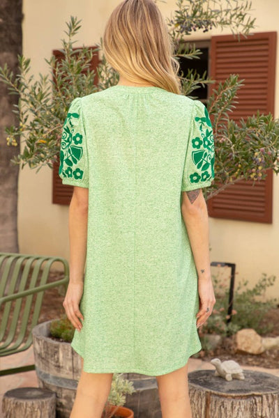 Get trendy with Embroidered Sleeve Shift Mini Dress - Dresses available at ShopMucho. Grab yours for $66 today!