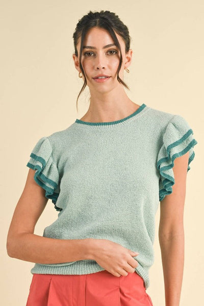 Get trendy with Double Ruffle Sleeve Knit Top - Tops available at ShopMucho. Grab yours for $44 today!