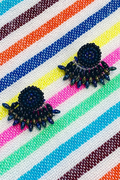 Get trendy with Beaded Fringe Stud Earrings - Black & Navy - Earrings available at ShopMucho. Grab yours for $26 today!