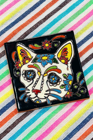 ShopMucho Day Of The Dead Cat Face Ceramic Tile
