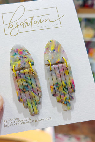 Get trendy with Clay Translucent Marbled Trey Statement Earrings - Earrings available at ShopMucho. Grab yours for $36 today!