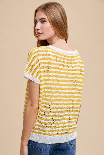 Get trendy with Gold Striped Sweater Top - Tops available at ShopMucho. Grab yours for $44 today!