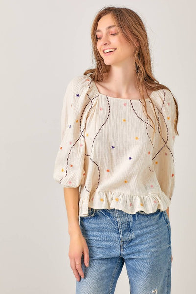 Get trendy with Embroidered Peasant Blouse - Tops available at ShopMucho. Grab yours for $54 today!