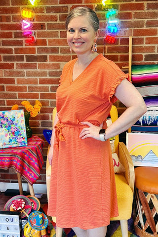 ShopMucho Sunny Orange Dress with Tassel Tie