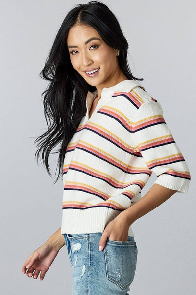 Get trendy with Striped Polo Sweater - Tops available at ShopMucho. Grab yours for $56 today!