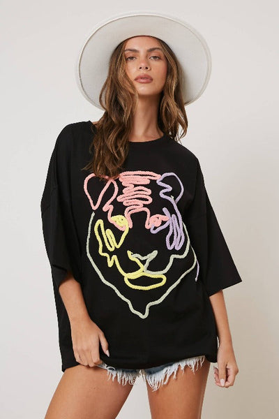 Get trendy with Embroidered Tiger Tee - Tops available at ShopMucho. Grab yours for $76 today!