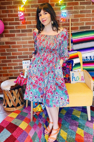 ShopMucho Floral Print Smocked Dress 