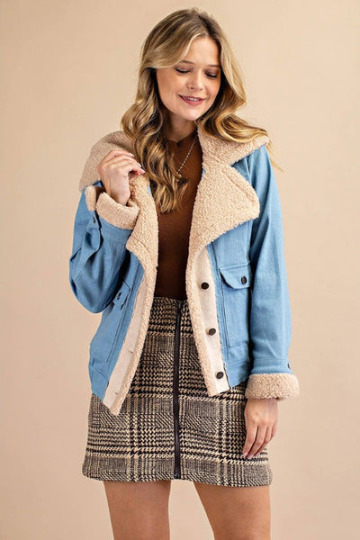 ShopMuco Cozy Denim Jacket With Faux Fur Trim