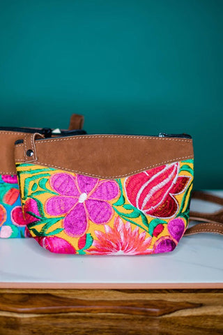 ShopMucho Fiesta Embroidered Floral & Suede Leather Crossbody Handbag