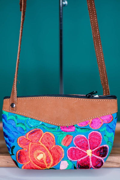 Fiesta Embroidered Floral & Suede Leather Crossbody Handbag