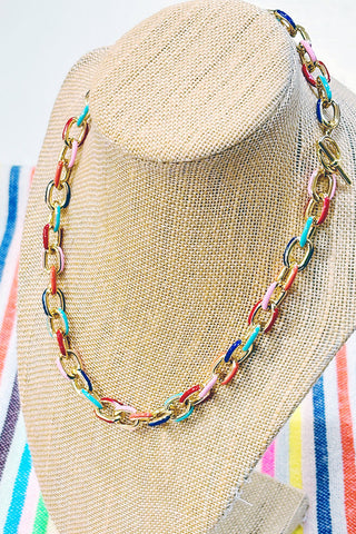 Get trendy with Multicolored Enamel & Gold Chain Links Necklace Or Bracelet - Necklaces available at ShopMucho. Grab yours for $12 today!