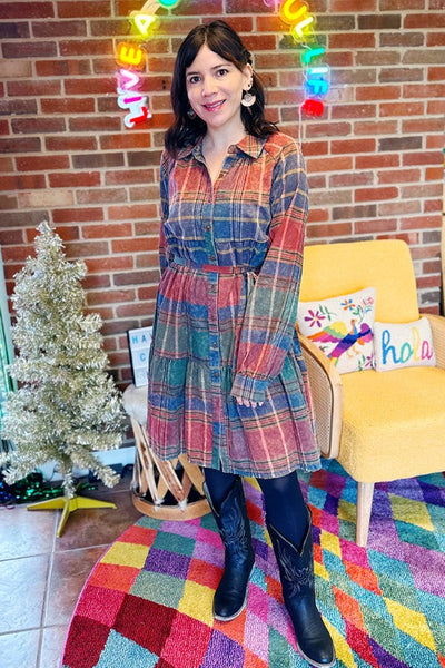 ShopMucho Colorful Plaid Tiered Dress