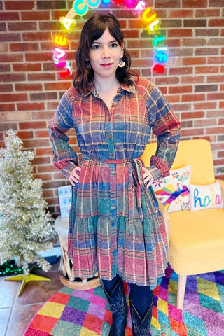 ShopMucho Colorful Plaid Tiered Dress