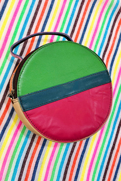 ShopMucho Colorblock Circle Crossbody Leather Bag 