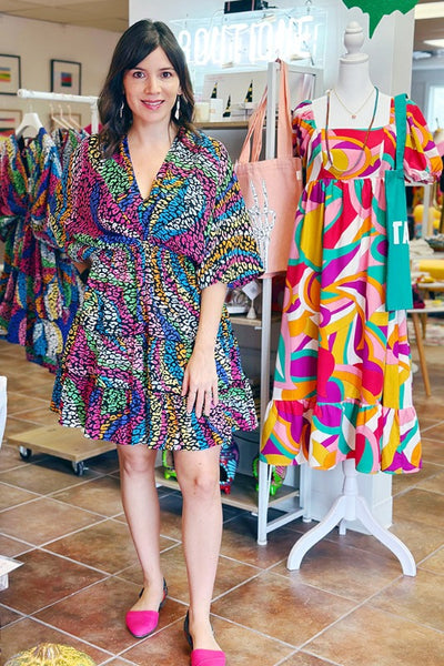 ShopMucho Rainbow Cheetah Print Mini Dress