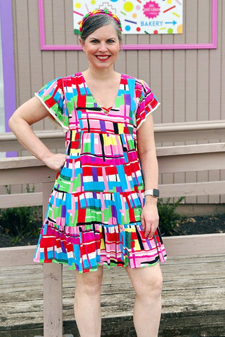 ShopMucho Multi Color Abstract Pattern Flutter Sleeve Dress