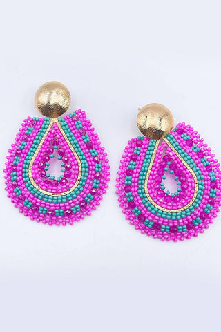 ShopMucho Hand Beaded Pink & Turquoise Dangle Earrings