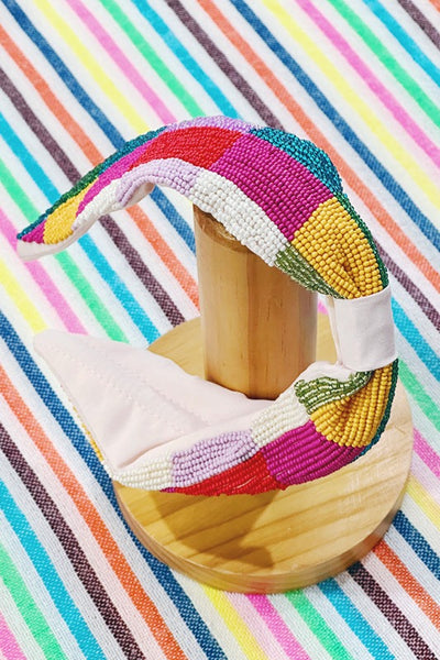 Get trendy with Hand Beaded Rainbow Checker Print Headband - Accessories available at ShopMucho. Grab yours for $45 today!