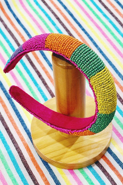 ShopMucho Hand Beaded Rainbow Stripe Headband