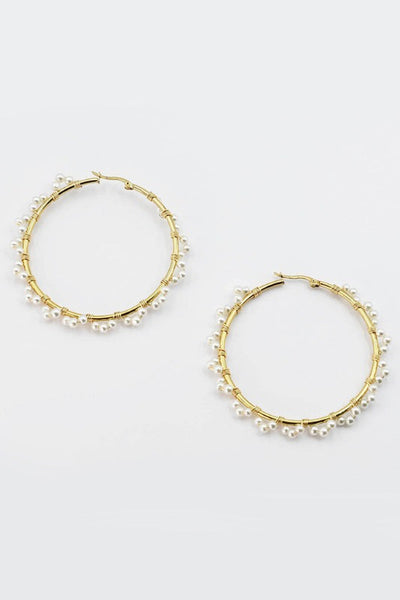 Get trendy with Chic Pearl Large Gold Hoop Earrings - Earrings available at ShopMucho. Grab yours for $38 today!