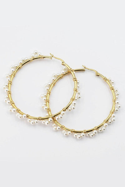 ShopMucho Chic Pearl Large Gold Hoop Earrings