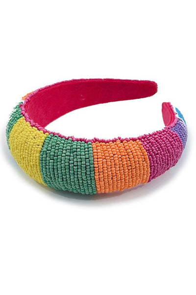 Get trendy with Hand Beaded Rainbow Stripe Headband - Accessories available at ShopMucho. Grab yours for $45 today!