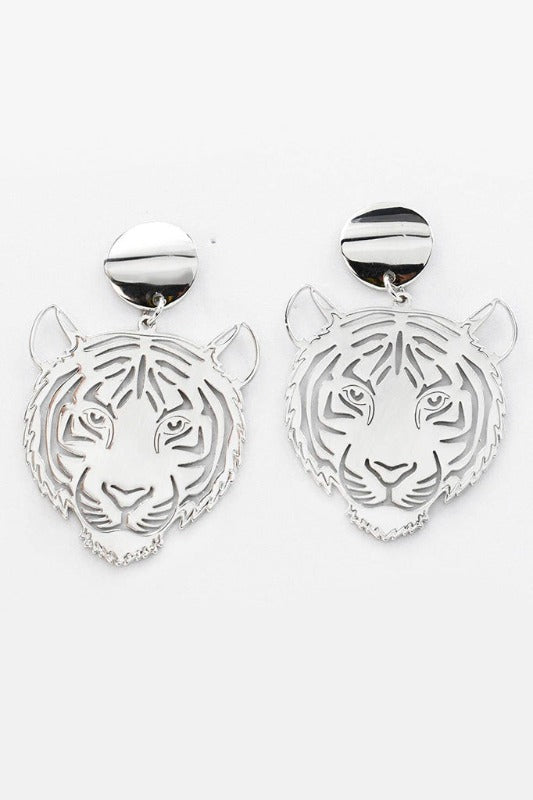ShopMucho Silver Tiger Dangle Earrings 