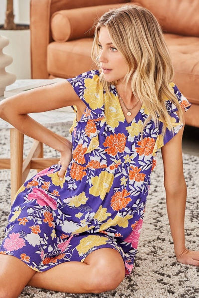 ShopMucho Floral Print Flutter Sleeve Dress