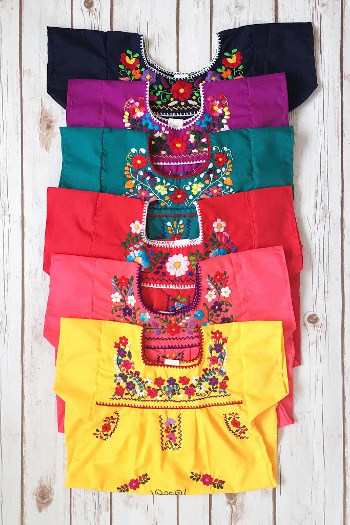 ShopMucho little girls Mexican dress embroidered with colorful flowers comes in multiple colors age 2 toddler