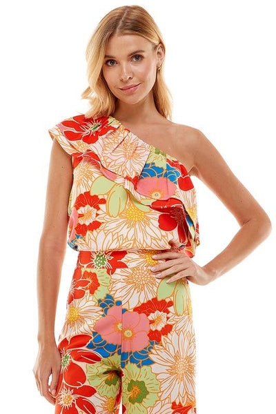ShopMucho Floral Print One Shoulder Top