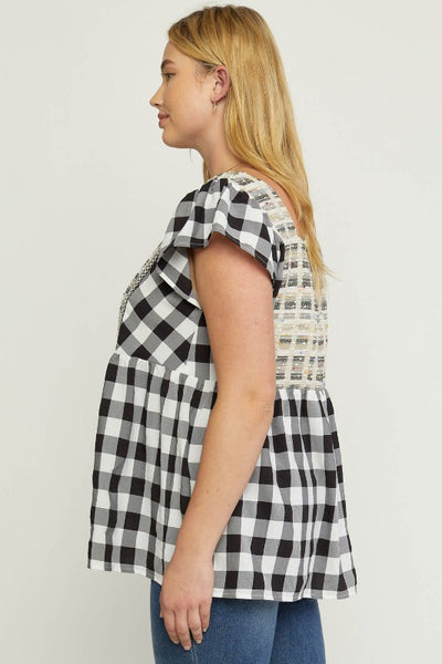 Get trendy with Gingham Print Peplum Blouse - tops available at ShopMucho. Grab yours for $42 today!