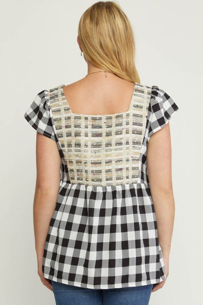Get trendy with Gingham Print Peplum Blouse - tops available at ShopMucho. Grab yours for $42 today!