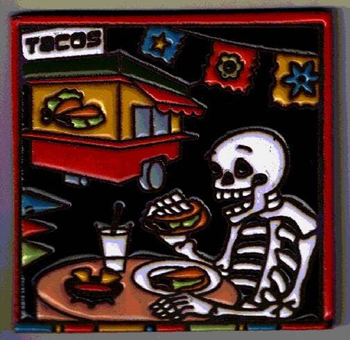 Get trendy with Skeleton and Taco Truck Ceramic Tile - Decor available at ShopMucho. Grab yours for $10 today!