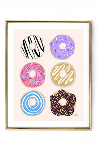 Get trendy with Colorful Donuts Illustration - Art Print - Print available at ShopMucho. Grab yours for $24 today!