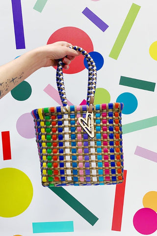 ShopMucho Woven Rainbow Stripe Mini Tote Bag