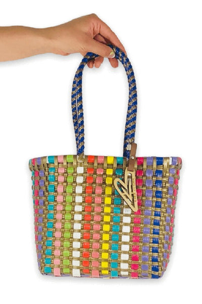 ShopMucho Woven Rainbow Stripe Mini Tote Bag