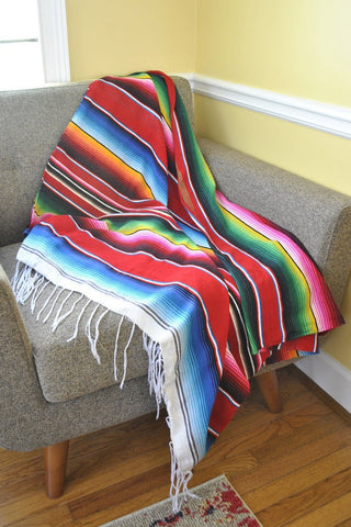 ShopMucho Traditional Mexican serape throw blanket in red