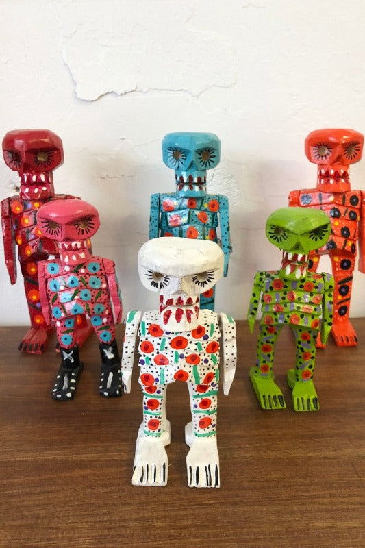 ShopMucho hand carved and painted skeleton figurines from Guatemala 