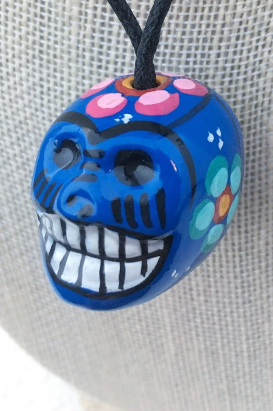 ShopMucho women's ceramic sugar skull necklace in blue multi